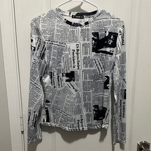 SHEIN Black and White Newspaper Print Top